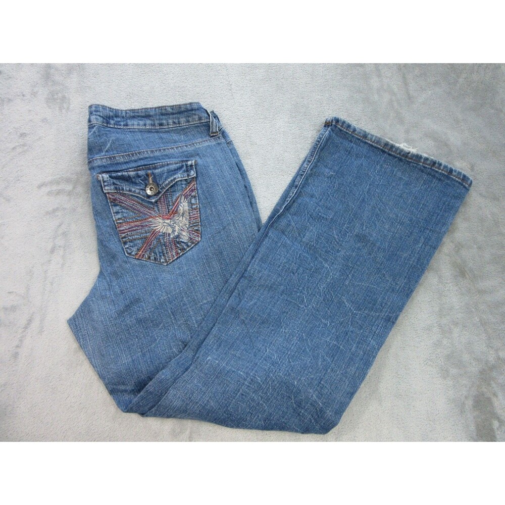 L.E.I. Jeans Women's Size 14 Sophia Hiphugger Denim Blue Flare Leg 5-Pocket